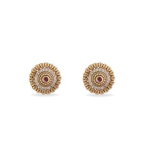 TARINIKA Gold-Plated Flower Theme Stud Earrings for Women Antique Brass Alloy Cubic Zirconia(CZ) Gemstone Traditional Fashion Jewelry Gift for her Style 7 - Image 1