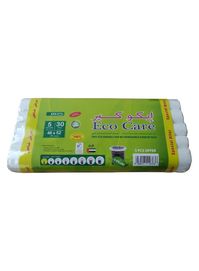 Eco Care White Garbage Bag Roll, 30S, 5 Gallon 46X52X5