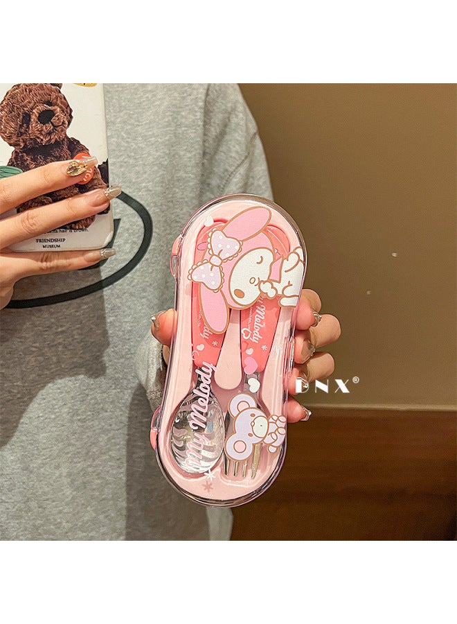 Genuine Sanrio 304 Stainless Steel Children's Convenient Tableware Spoon Fork Suit Special Tableware Storage For Students-Specifications:Melody Spoon And Fork Set - Image 1