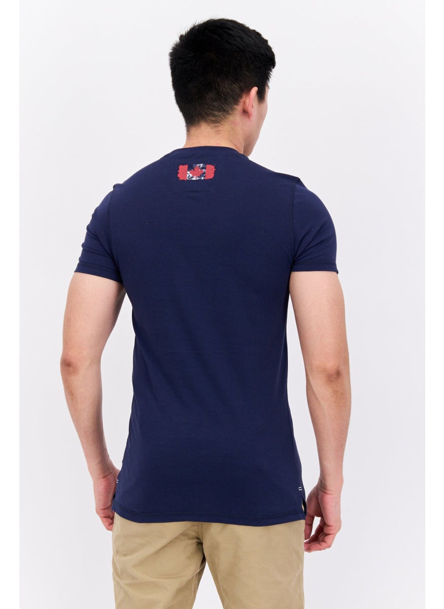 Canadian Peak Men Round Neck Short Sleeve Embroidered T-Shirt, Navy  - Image 3
