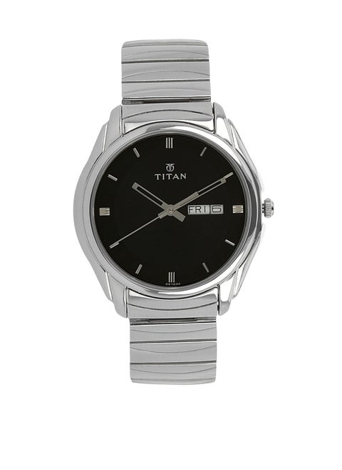 Titan Quartz Analog with Day and Date Black Dial Stainless Steel Strap Watch for Men