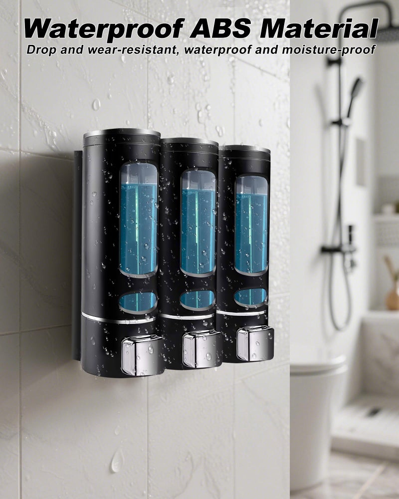 WUKUR Shampoo And Conditioner Dispenser - 1200Ml Wall-Mounted Shower Shampoo Dispenser 3 Chamber No Drill Body Wash Soap Dispenser For Shower  Bathroom  Hotel - Image 3