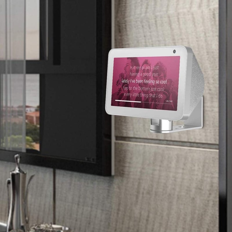 ATOPHK حامل الحائط Echo Show 8، حامل دوار من الألومنيوم، حامل لـ Amazon Echo Show 8، قاعدة بتدوير أفقي 360 درجة وتغيير زاوية طولية، أبيض+فضي ES013-02 CA - Image 1