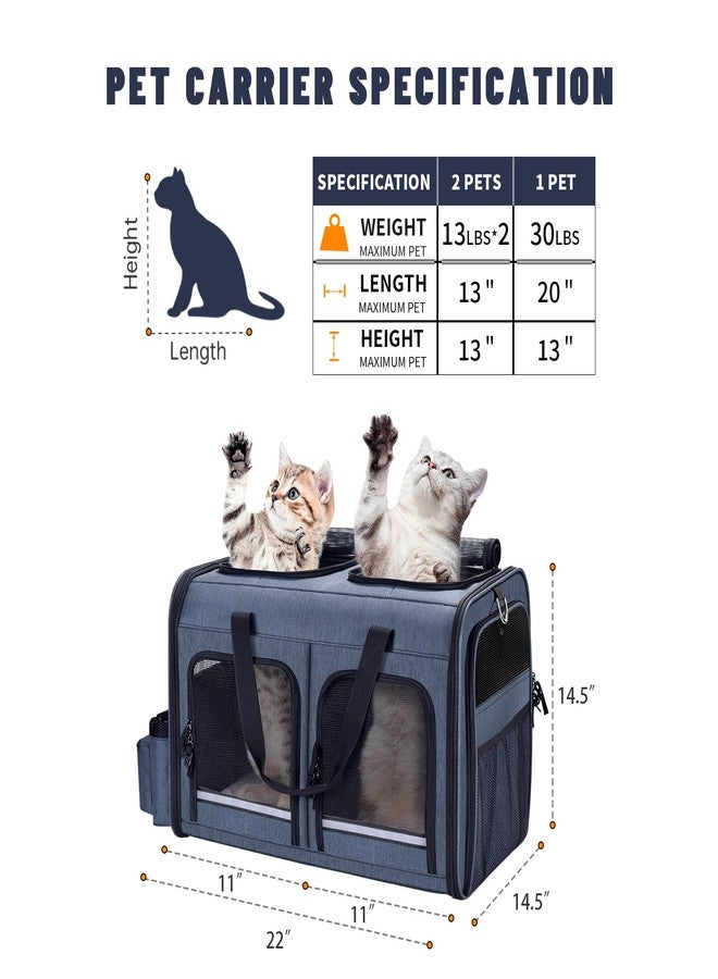 Groxkox -Carrier for 2 Cats, Double Folding Carrier for Cats and Dogs, Small to Medium, 2 Front Compartments with Zipper, Two Pet Carrier for Travel to the - Image 2
