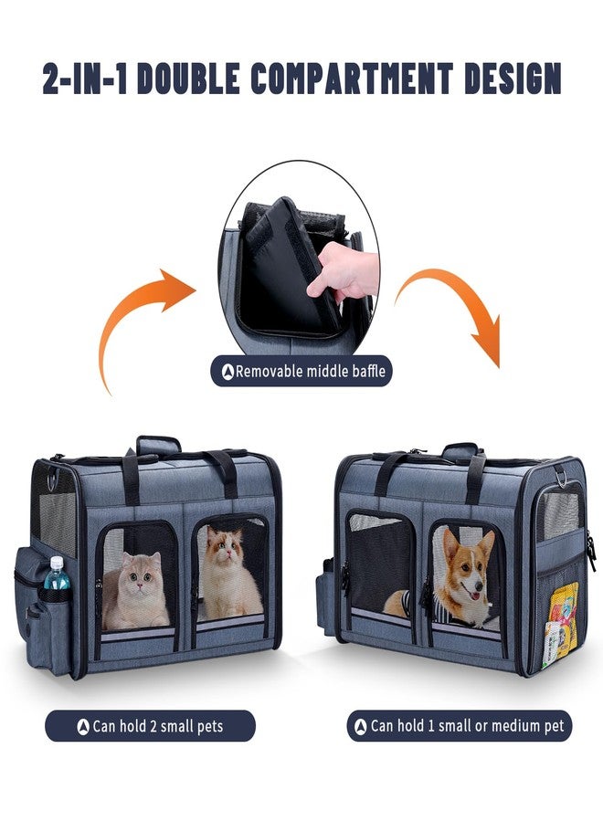Groxkox -Carrier for 2 Cats, Double Folding Carrier for Cats and Dogs, Small to Medium, 2 Front Compartments with Zipper, Two Pet Carrier for Travel to the - Image 3
