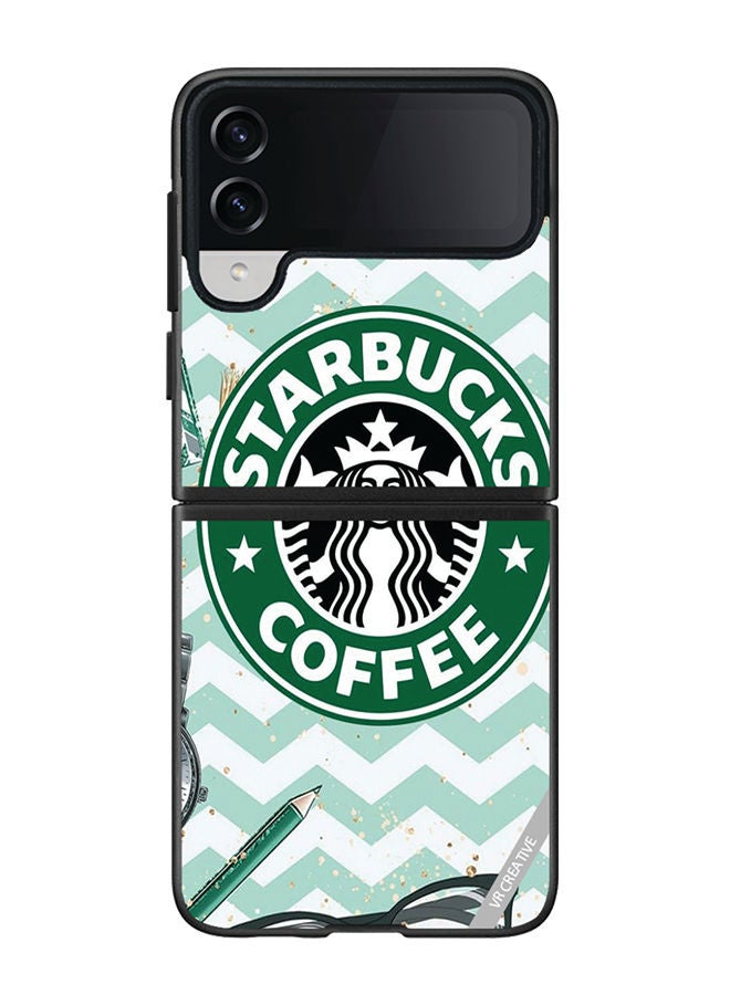 VR CREATIVE Protective Case Cover For Samsung Galaxy Z Flip4 Starbucks Coffee Design Multicolour - Image 1