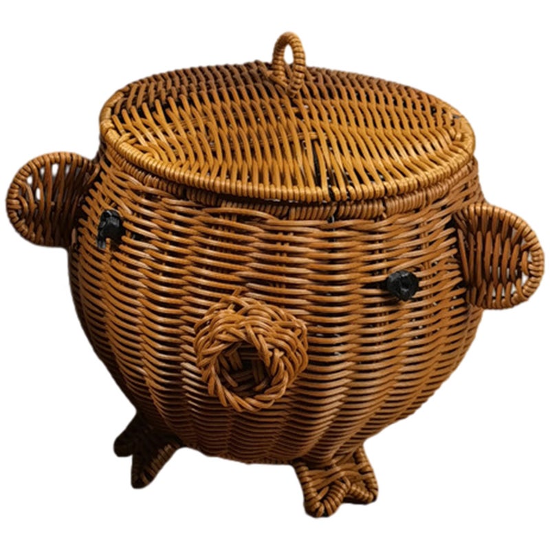 2pcs Woven Basket with Lid Household Imitation Rattan Basket Fruits Snacks Basket Desktop Woven Basket - Image 5