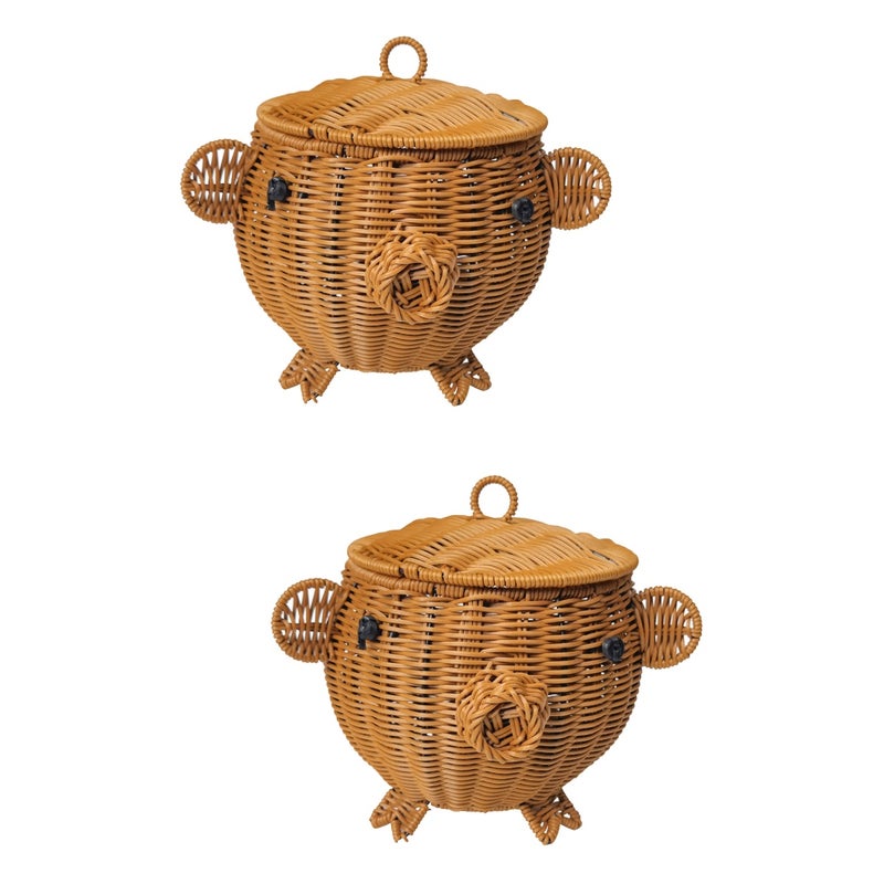 2pcs Woven Basket with Lid Household Imitation Rattan Basket Fruits Snacks Basket Desktop Woven Basket - Image 1