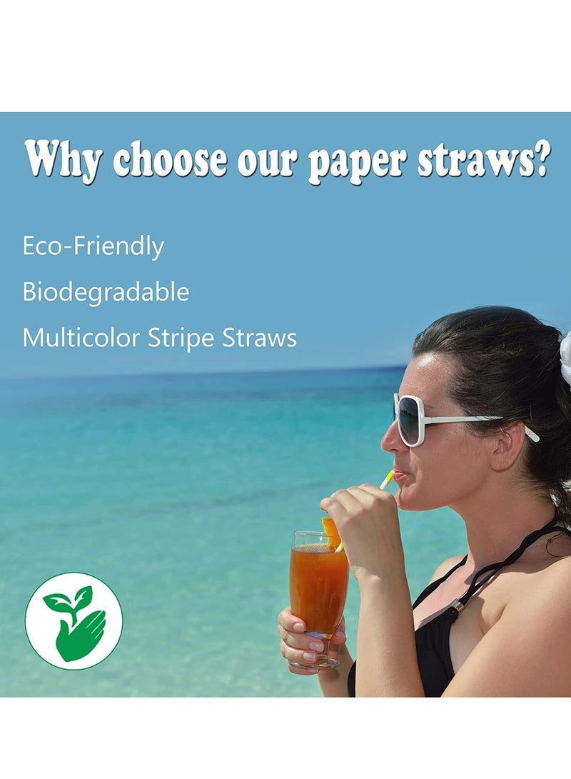 كاست ويف مصاصات ورقية قابلة للتحلل الحيوي، 200 قطعة مصاصات شرب ورقية لحفلات الزفاف والمطاعم والعصائر والقهوة والمشروبات الباردة والحلويات والديكورات المنزلية (10 ألوان، مخططة) - Image 2