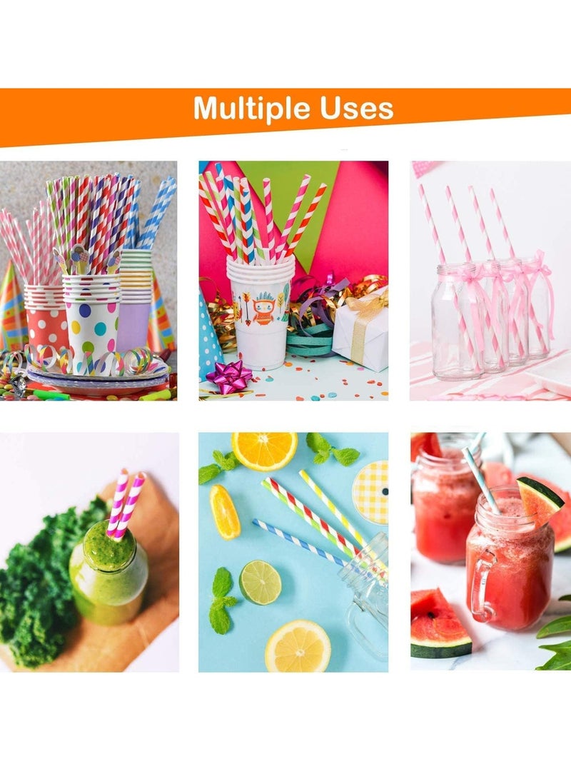 كاست ويف مصاصات ورقية قابلة للتحلل الحيوي، 200 قطعة مصاصات شرب ورقية لحفلات الزفاف والمطاعم والعصائر والقهوة والمشروبات الباردة والحلويات والديكورات المنزلية (10 ألوان، مخططة) - Image 5