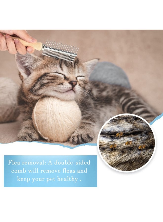 Tessco Stainless Steel Pet Grooming Comb Set - 2 Pcs Double-Sided Metal Combs with Wooden Handles for Dogs and Cats, Long and Short Fur, Flea Removal Brush Tool - Image 4