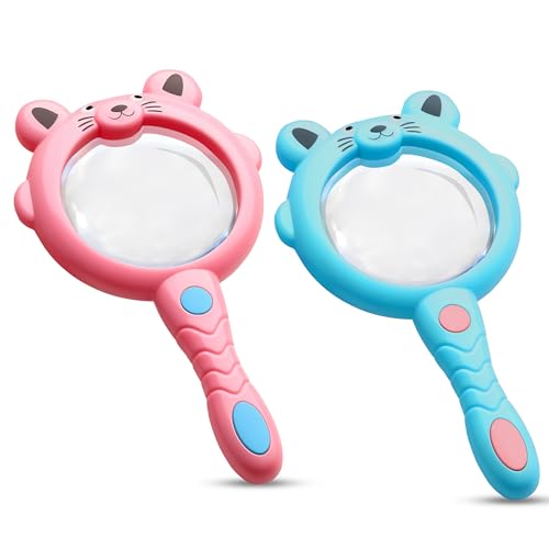 The AutoStory Magnifying Glass for Kids | Handheld Magnifier Glass | Reading Hand-held Magnifier for Science/Maps/Books | High-Definition Magnifying Lens |Set of 2 (Blue,Pink) - Image 1