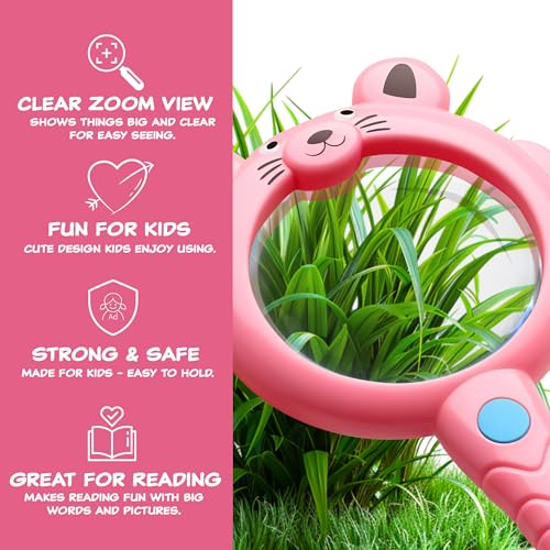 The AutoStory Magnifying Glass for Kids | Handheld Magnifier Glass | Reading Hand-held Magnifier for Science/Maps/Books | High-Definition Magnifying Lens |Set of 2 (Blue,Pink) - Image 3