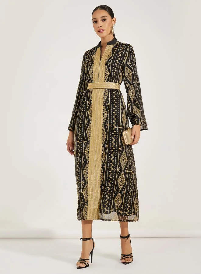 Styli All Over Embroidered Kaftan with Belt
