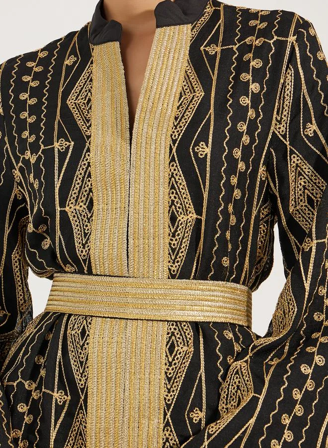 Styli All Over Embroidered Kaftan with Belt