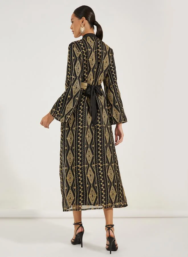 Styli All Over Embroidered Kaftan with Belt