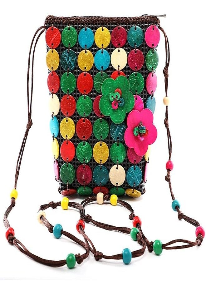 NAPP MALL Handcrafted Coconut Shell Beaded Sling bag for Women | Crossbody Long Strap Purse | Handmade Natural Style | Hanging Bag (Multicolor) - Image 1