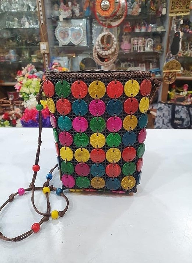 NAPP MALL Handcrafted Coconut Shell Beaded Sling bag for Women | Crossbody Long Strap Purse | Handmade Natural Style | Hanging Bag (Multicolor) - Image 4