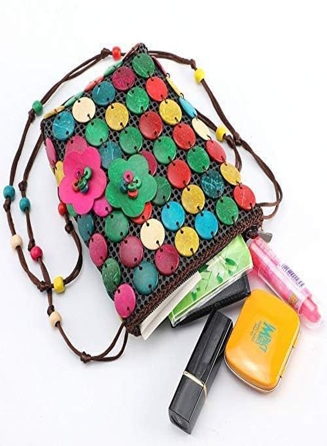 NAPP MALL Handcrafted Coconut Shell Beaded Sling bag for Women | Crossbody Long Strap Purse | Handmade Natural Style | Hanging Bag (Multicolor) - Image 3