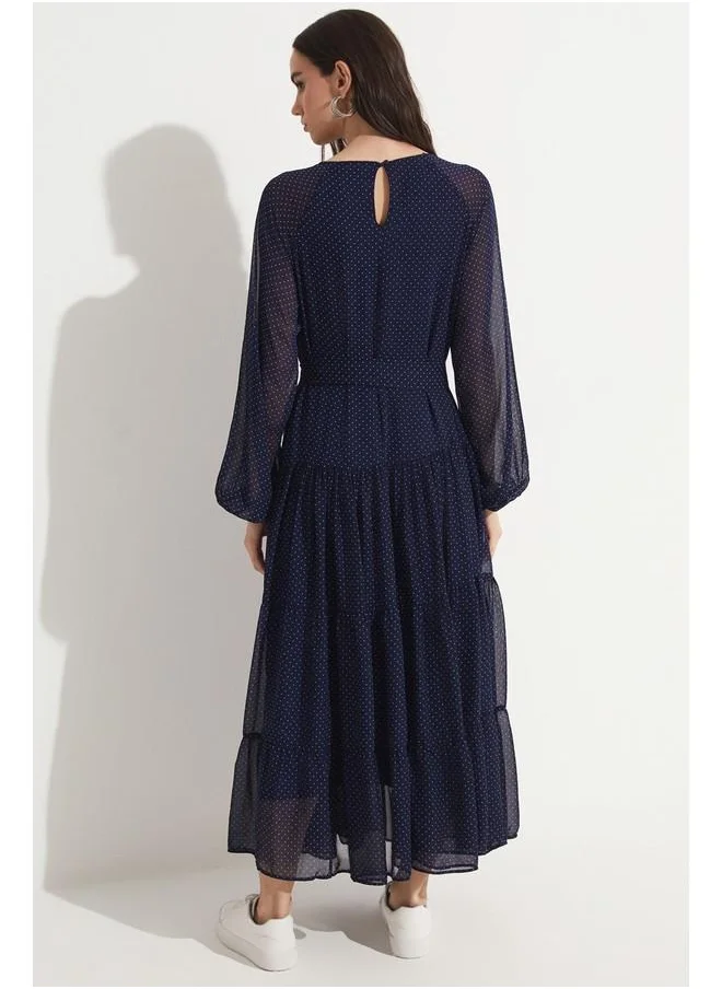 JUNE June Polka Dot Chiffon Dress Navy