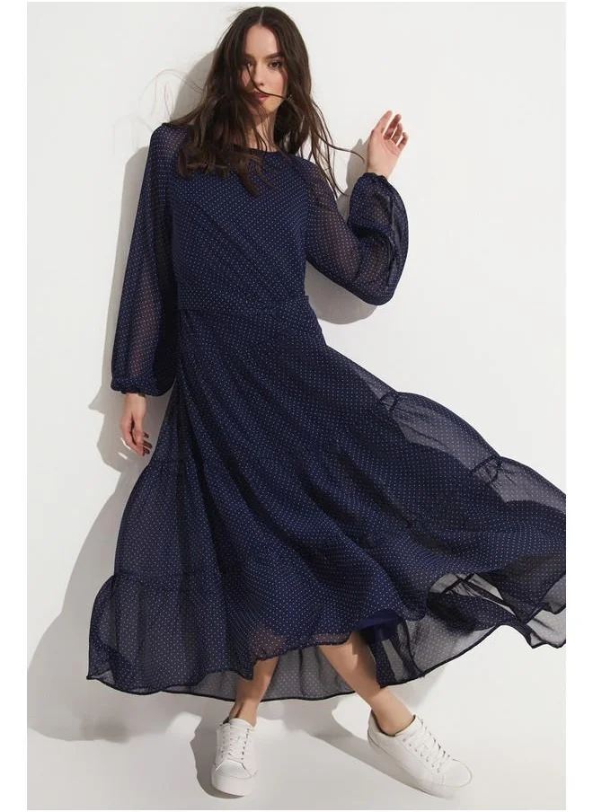 JUNE June Polka Dot Chiffon Dress Navy