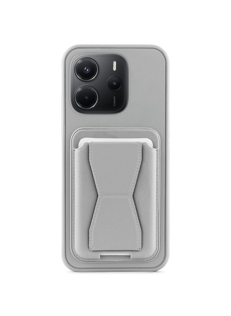 Leather back cover with card wallet Foldable Shockpoof Case compatible with Xiaomi Redmi note 14 4G (Not 5G) (Grey)