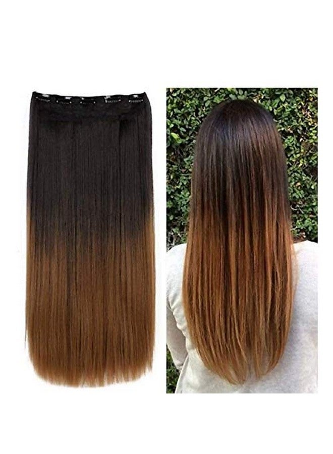 Samyak 5 Clips In 3/4 Head Covering Half Brown Ombre Straight Hair Extension For Women And Girls Pack Of 1 2224 Inch Long - Image 1