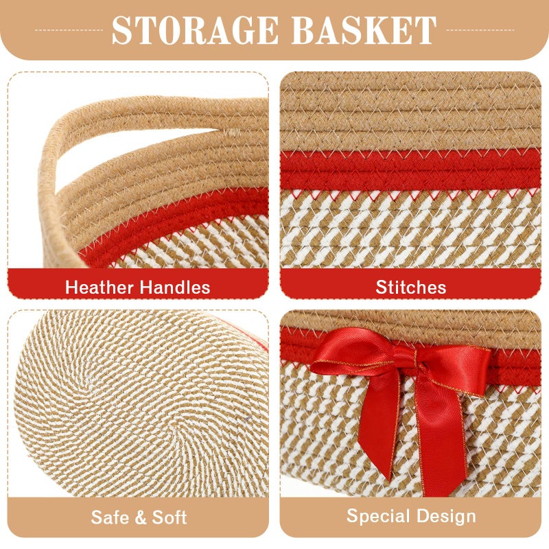 Colingmill Easter Woven Gift Basket Empty with Ribbons Bow Tie and Bag, Easter Empty Decorative Chest Box, Woven Rope Storage with Handles Home Decor(14 x 10 x 5.5 Inch,Brown Red) - Image 3