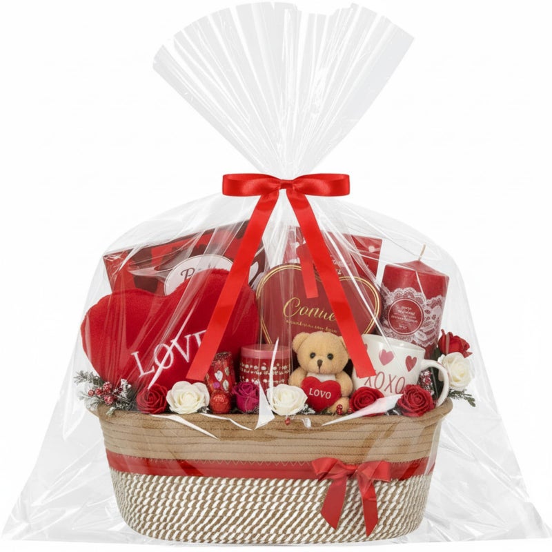 Colingmill Easter Woven Gift Basket Empty with Ribbons Bow Tie and Bag, Easter Empty Decorative Chest Box, Woven Rope Storage with Handles Home Decor(14 x 10 x 5.5 Inch,Brown Red) - Image 1