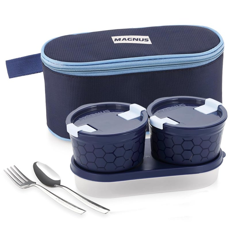 Magnus Microwave Olive 3 - Stainless Steel Lunch Box for Kids and Adults with 2 Steamlock Containers | Ideal Lunch Boxes for Office Men | Includes Roti Box, Steel Fork, and Spoon - Image 1