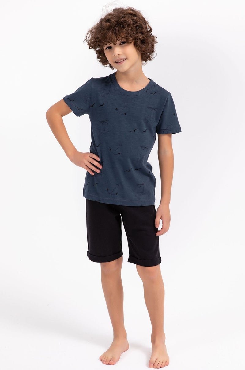 Arnetta Crew Neck Indigo Boys Bermuda Suit  - Image 1