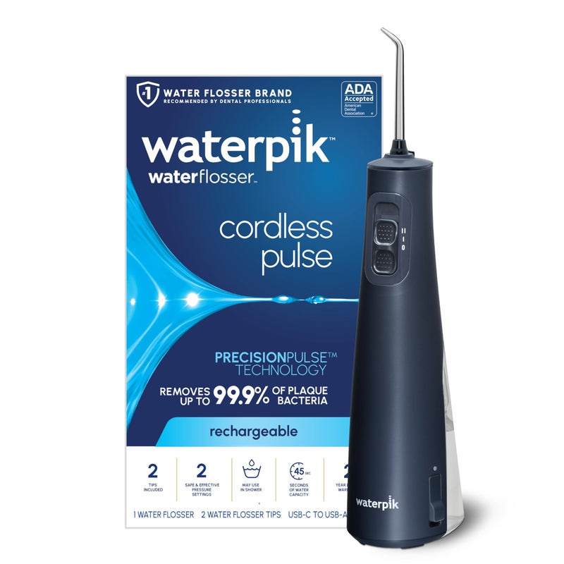 Waterpik Cordless Pulse Rechargeable Portable Water Flosser for Teeth, Gums, Braces Care and Travel with 2 Flossing Tips, Waterproof, ADA Accepted, WF-20 Blue, Packaging May Vary - Image 1