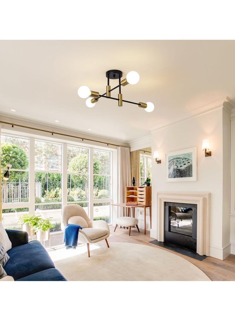 Ganeed Semi Flush Mount Ceiling Light Fixture,4-Light Gold and Black Modern Sputnik Chandelier Light Fixture, mid Century Light Fixture for Kitchen Dining Room Bedroom Foyer Entryway Hallway Closet - Image 2