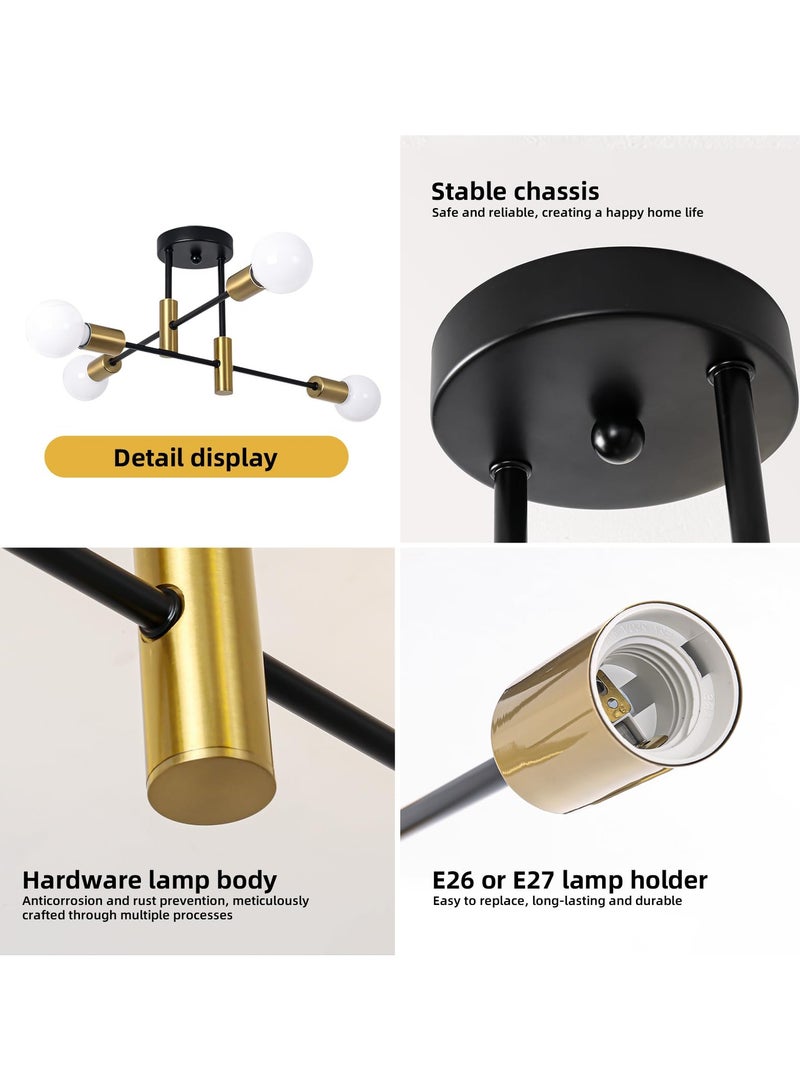 Ganeed Semi Flush Mount Ceiling Light Fixture,4-Light Gold and Black Modern Sputnik Chandelier Light Fixture, mid Century Light Fixture for Kitchen Dining Room Bedroom Foyer Entryway Hallway Closet - Image 5