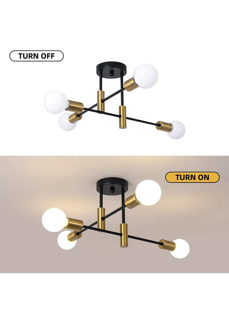 Ganeed Semi Flush Mount Ceiling Light Fixture,4-Light Gold and Black Modern Sputnik Chandelier Light Fixture, mid Century Light Fixture for Kitchen Dining Room Bedroom Foyer Entryway Hallway Closet - Image 4