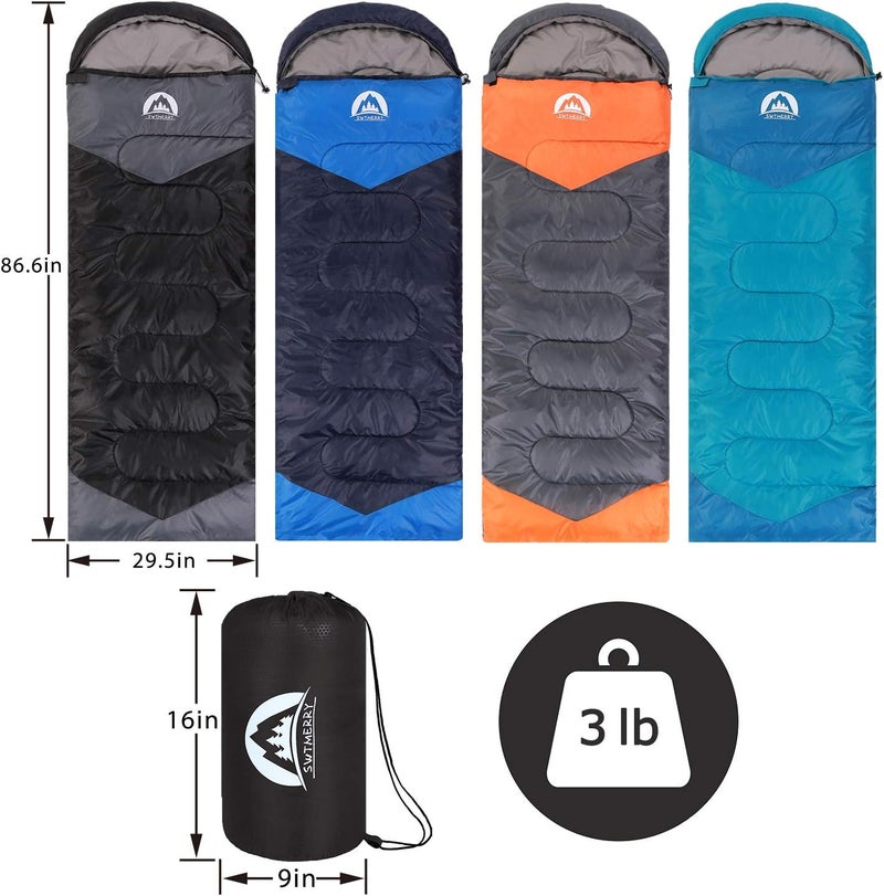 SWTMERRY Sleeping Bag 3 Seasons (Summer, Spring, Fall) Warm & Cool Weather - Lightweight,Waterproof Indoor & Outdoor Use for Kids, Teens & Adults for Hiking and Camping - Image 2