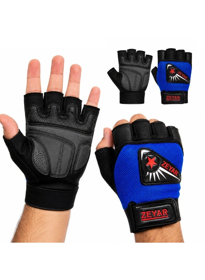 Lukadah Half Finger Weight Lifting Gloves for Men & Women, Breathable Gym Workout Gloves with Wrist Support Strap, Anti-Slip Padded Palm for Weightlifting, Fitness, Cross Training, Cycling, Bodybuilding, Pull Ups & Exercise (Multicolour) - Image 1