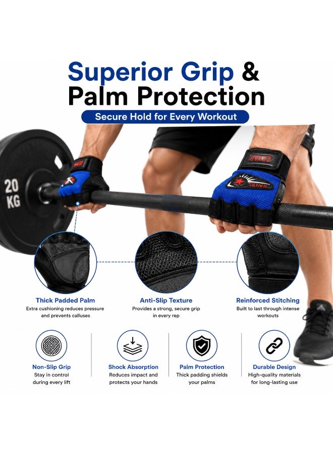 Lukadah Half Finger Weight Lifting Gloves for Men & Women, Breathable Gym Workout Gloves with Wrist Support Strap, Anti-Slip Padded Palm for Weightlifting, Fitness, Cross Training, Cycling, Bodybuilding, Pull Ups & Exercise (Multicolour) - Image 2