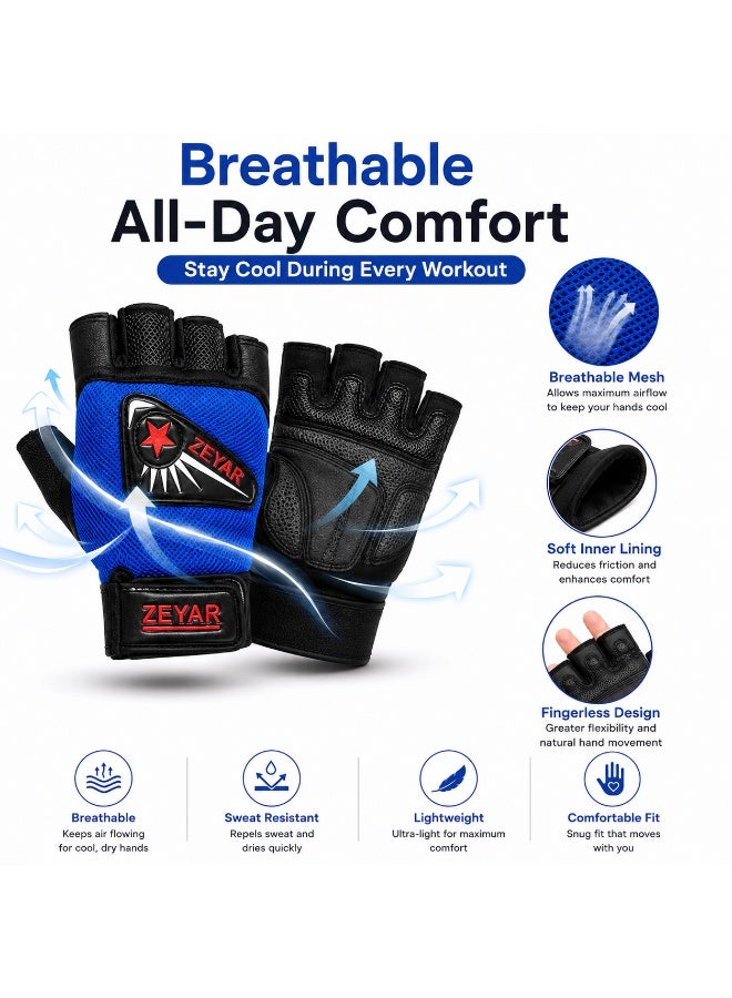 Lukadah Half Finger Weight Lifting Gloves for Men & Women, Breathable Gym Workout Gloves with Wrist Support Strap, Anti-Slip Padded Palm for Weightlifting, Fitness, Cross Training, Cycling, Bodybuilding, Pull Ups & Exercise (Multicolour) - Image 3