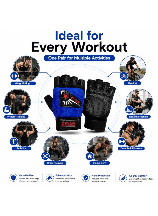 Lukadah Half Finger Weight Lifting Gloves for Men & Women, Breathable Gym Workout Gloves with Wrist Support Strap, Anti-Slip Padded Palm for Weightlifting, Fitness, Cross Training, Cycling, Bodybuilding, Pull Ups & Exercise (Multicolour) - Image 4