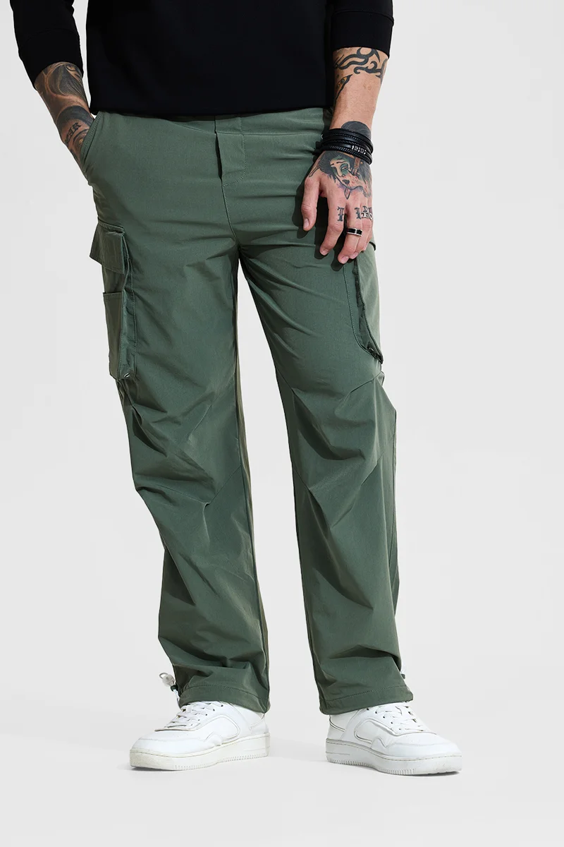 سنيتش Dark Green Solid Relaxed Streetwear Cargo