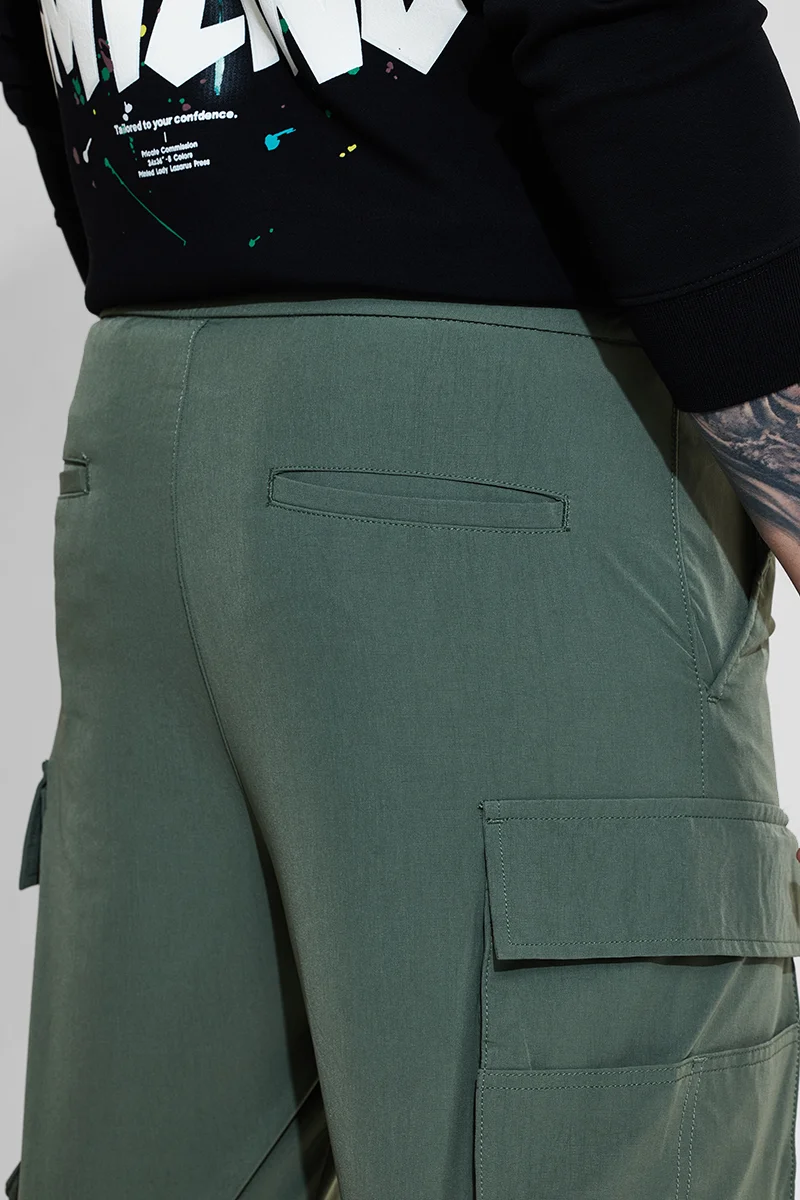 سنيتش Dark Green Solid Relaxed Streetwear Cargo