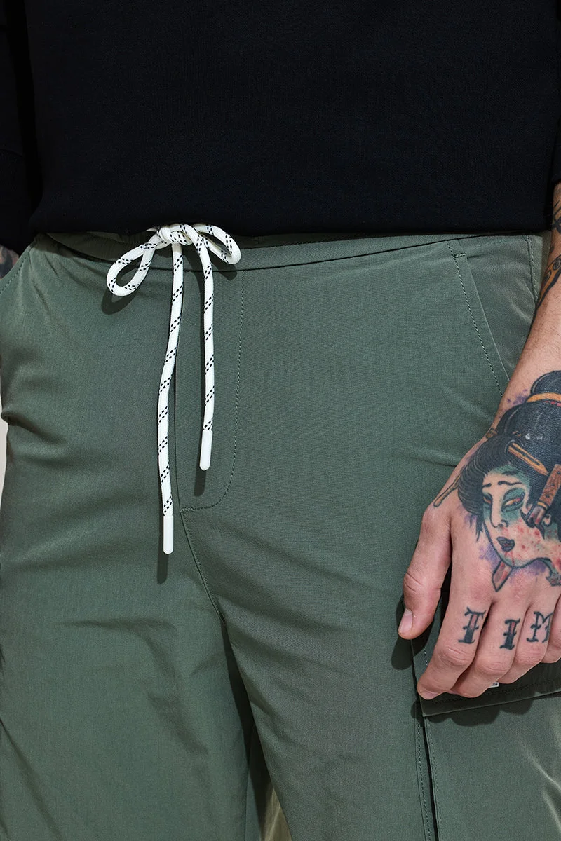سنيتش Dark Green Solid Relaxed Streetwear Cargo