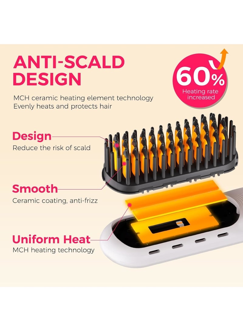 Zikra فرشاة فرد الشعر اللاسلكية - فرشاة فرد محمولة للسفر، فرد سريع التسخينÔºåمشط ساخن خفيف الوزن مع شحن USB+Type-C (قاعدة مرفقة) - Image 4