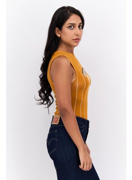 UNDIZ Women Graphic Sleeveless  Bodysuit, Mustard Combo  - Image 2