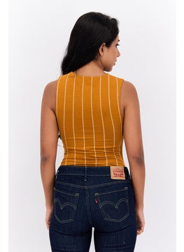 UNDIZ Women Graphic Sleeveless  Bodysuit, Mustard Combo  - Image 3