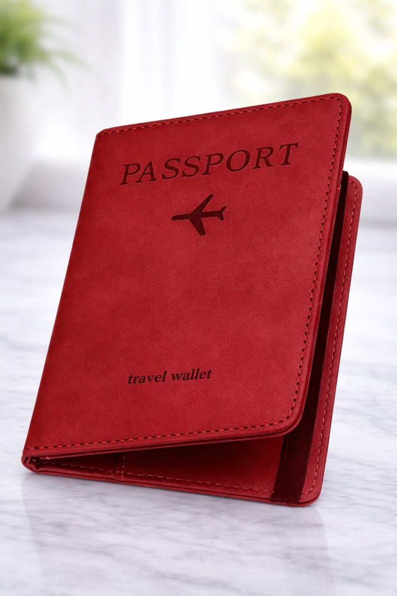 vsell24 Red Passport Holder Wallet Cover Case with RFID Blocking, PU Leather Travel Document Holder for Men & Women - Image 1