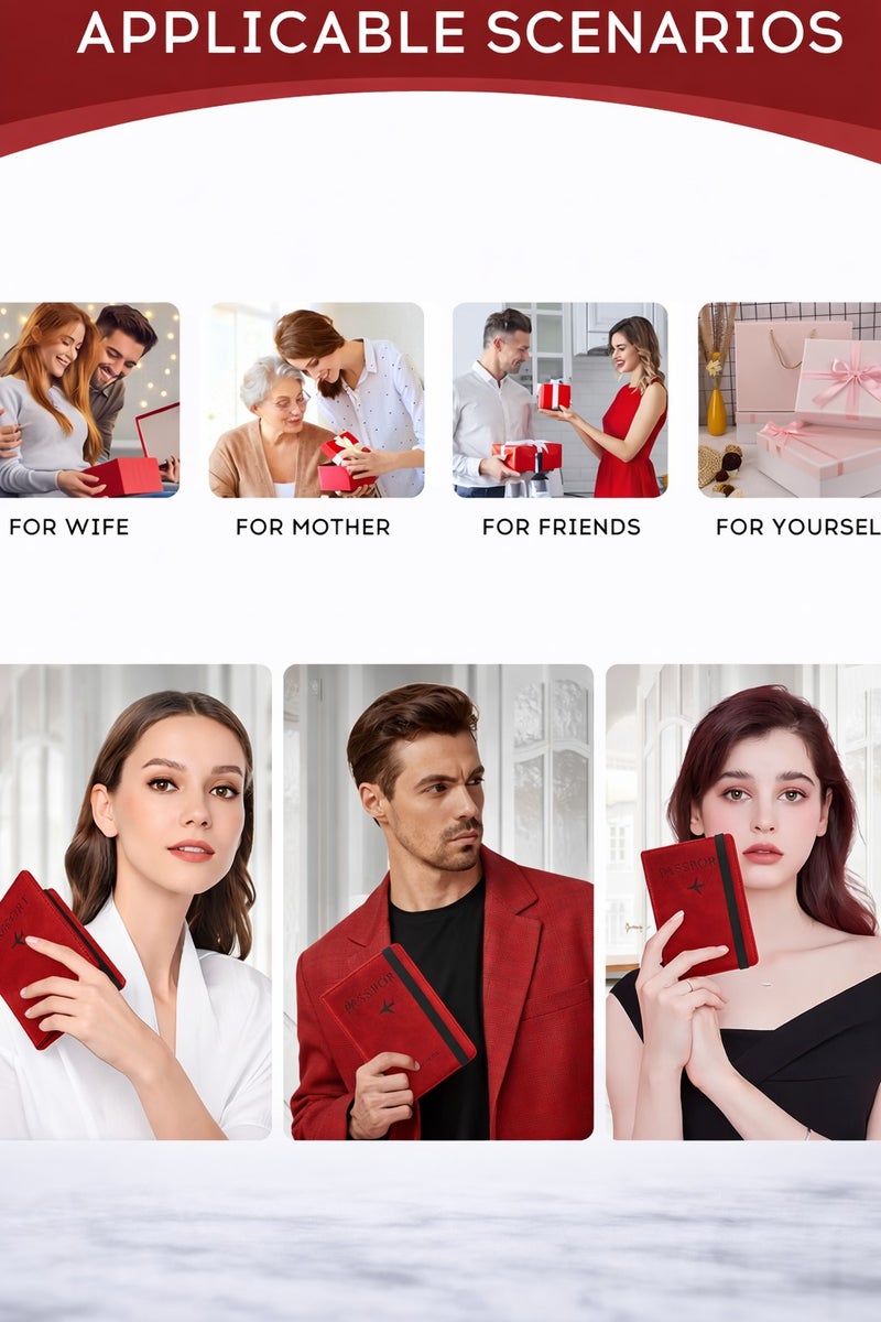 vsell24 Red Passport Holder Wallet Cover Case with RFID Blocking, PU Leather Travel Document Holder for Men & Women - Image 3
