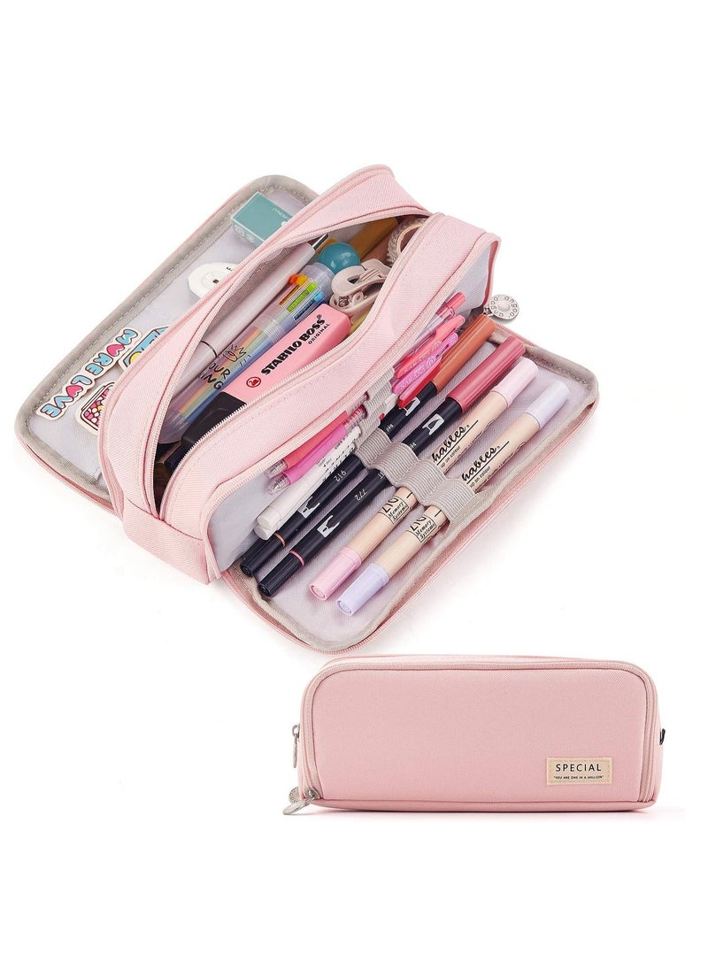 Generic - Large Capacity Pencil Case 3 Compartment Pouch Pen Bag for School Teenagers,Girls, Boys Men And Women,Convenient Storage Bag (Pink) - Image 1
