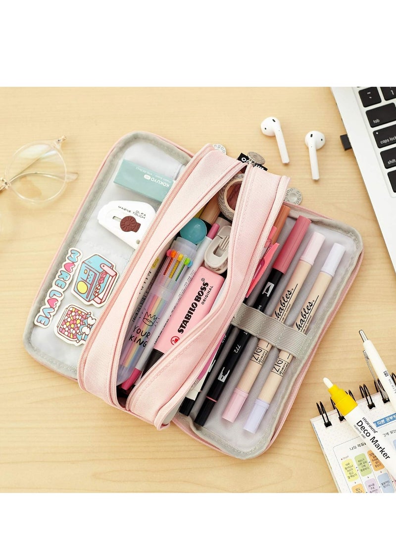 Generic - Large Capacity Pencil Case 3 Compartment Pouch Pen Bag for School Teenagers,Girls, Boys Men And Women,Convenient Storage Bag (Pink) - Image 1